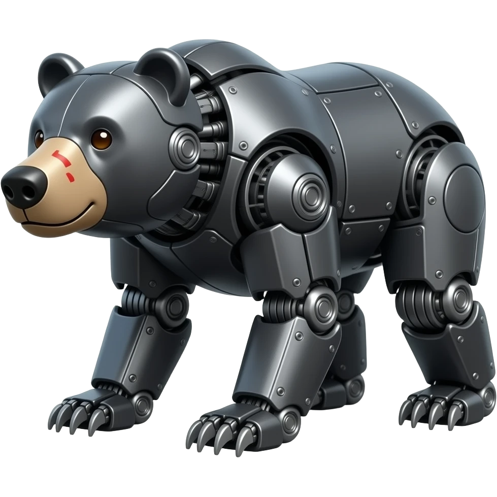 grizzly Bear, mechanical, all  made of dark gray metal, metal snout, dark gray metal with red markings on it, (Mechanical), (fullbody) on all fours emoji