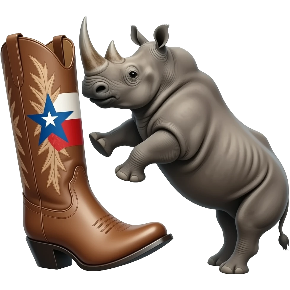 Big texas cowboy boot kicking out a rhino emoji