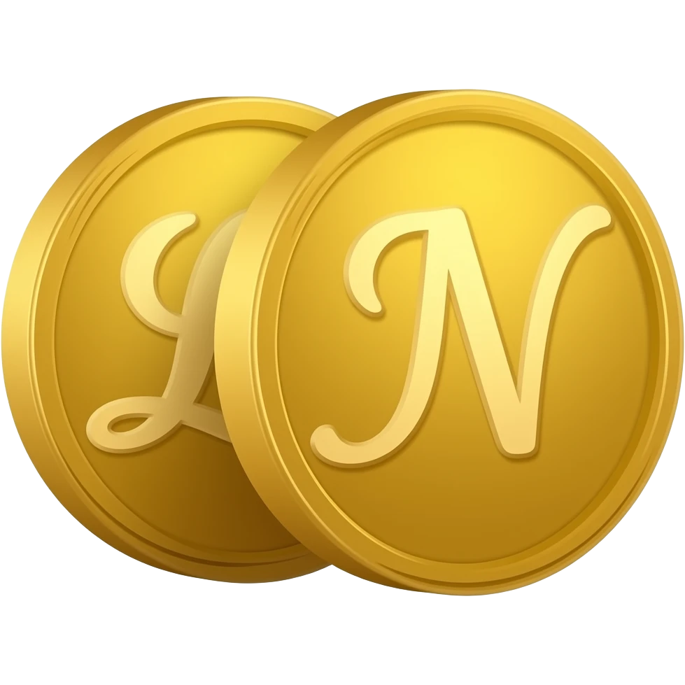 2 gold coins one with the letter "L" and the other with the letter "N" written in cursive letters next to each other emoji