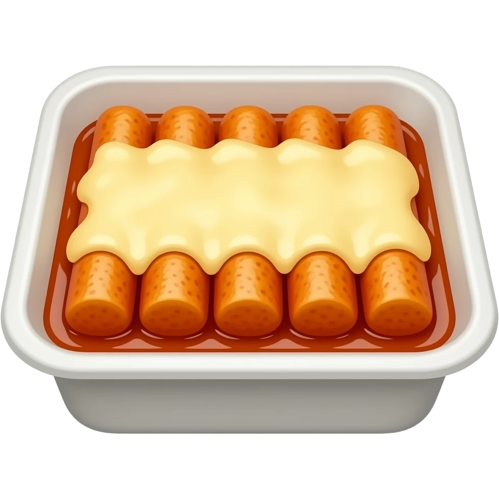 korean tteokbokki with melted mozzarella cheese in disposable container emoji