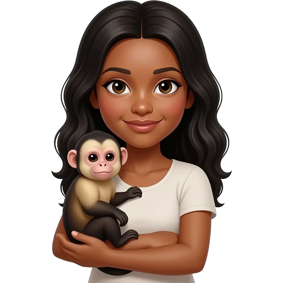 a black-haired woman with a capuchin monkey in her arms emoji