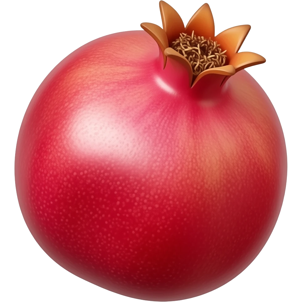 Simple pomegranate fruit with green leaf, cute minimal emoji style, glossy red color, transparent background” emoji