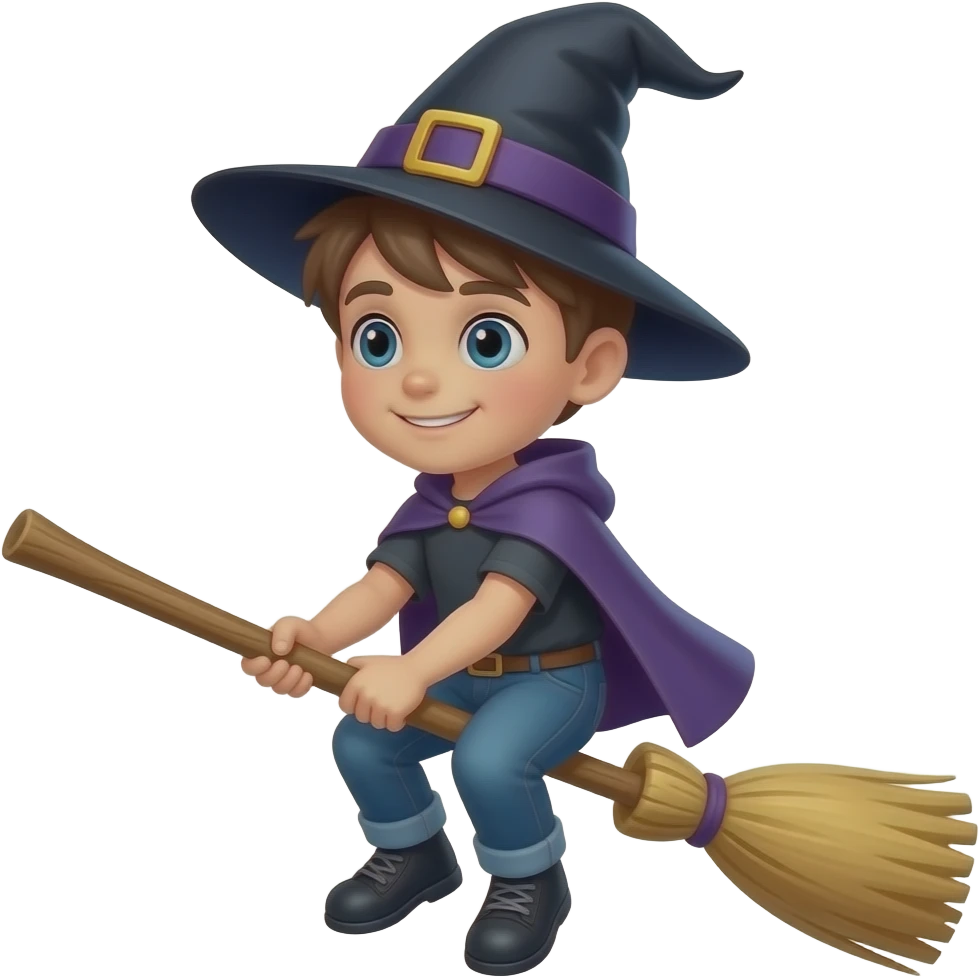 Boy witch on broom emoji