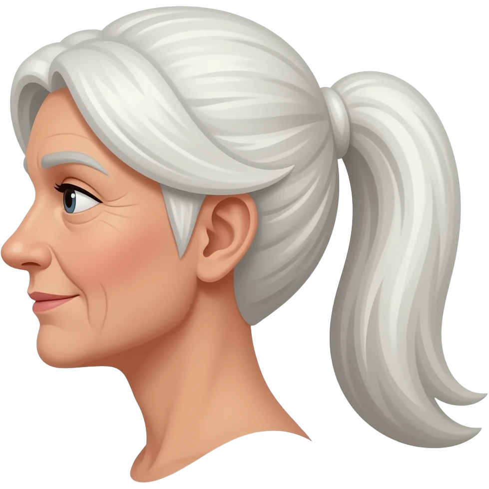 An old lady with her long white hair gathered into a ponytail. emoji