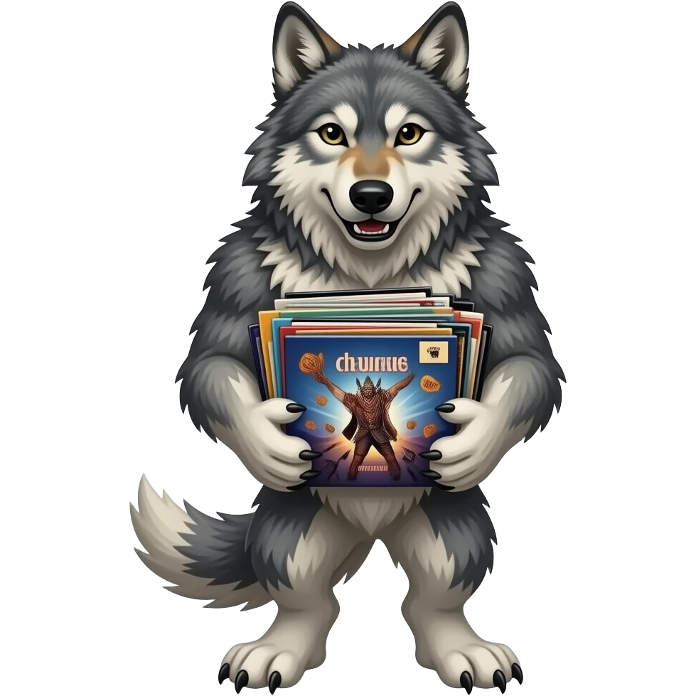 rocky wolf with rock music albums in his hands emoji