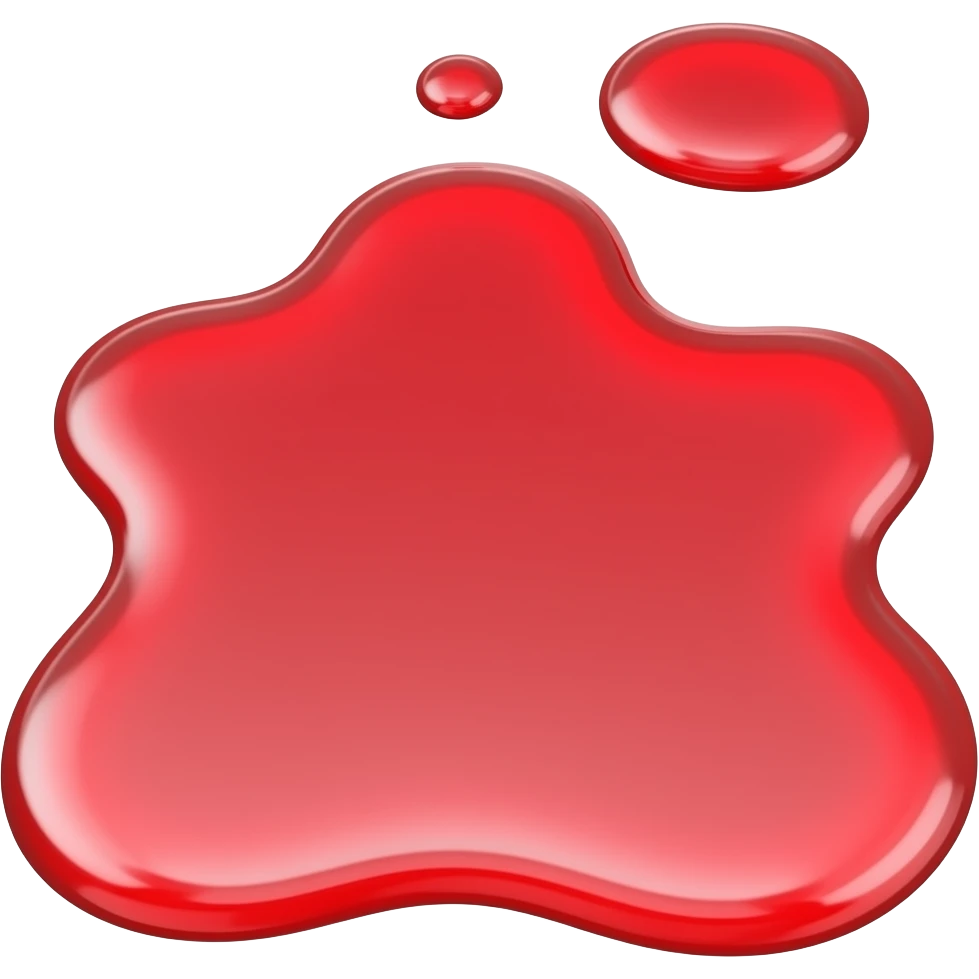 3D Red puddle with red droplets on the ground looking from far away and make it a small puddle emoji