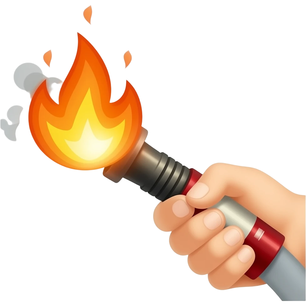una mano con una manguera apagando un fuego emoji