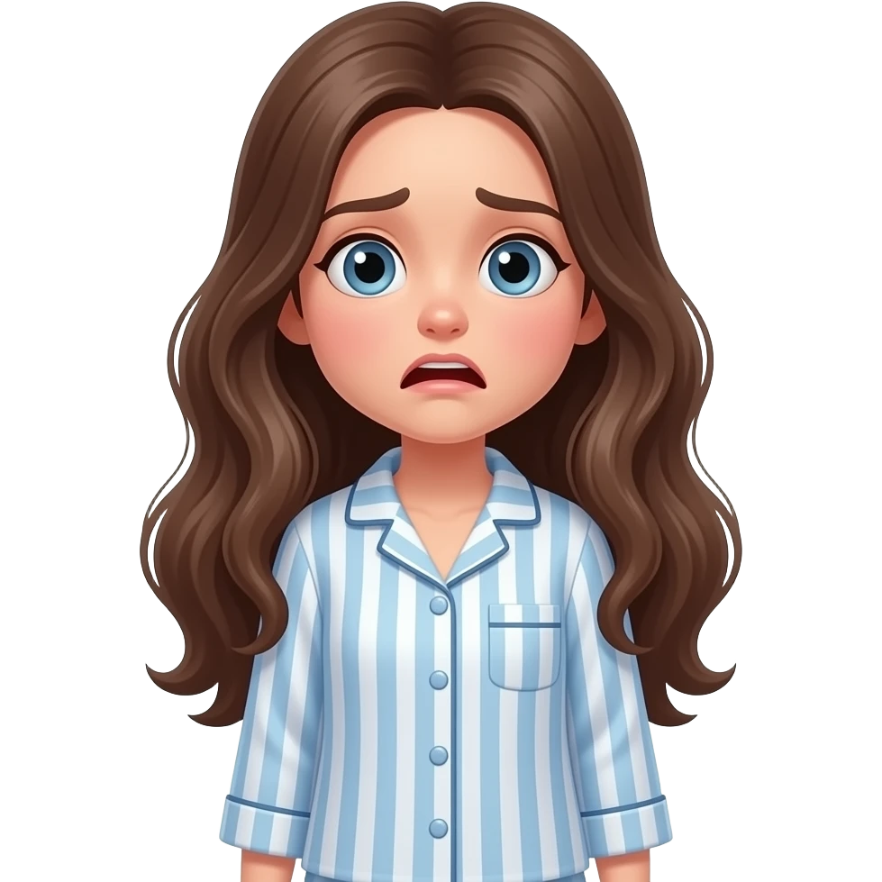 teen girl long hair scared in pjs standing back emoji