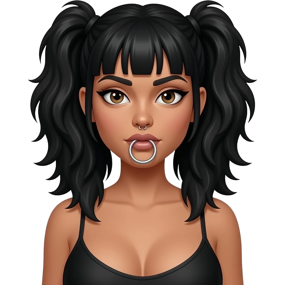 Big large boobs black with double nose piercings and bull ring emoji