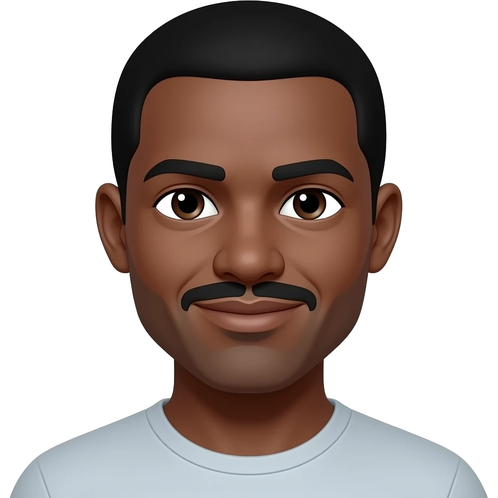 A dark-skinned man with short black hair, a mustache, and a slight smile emoji