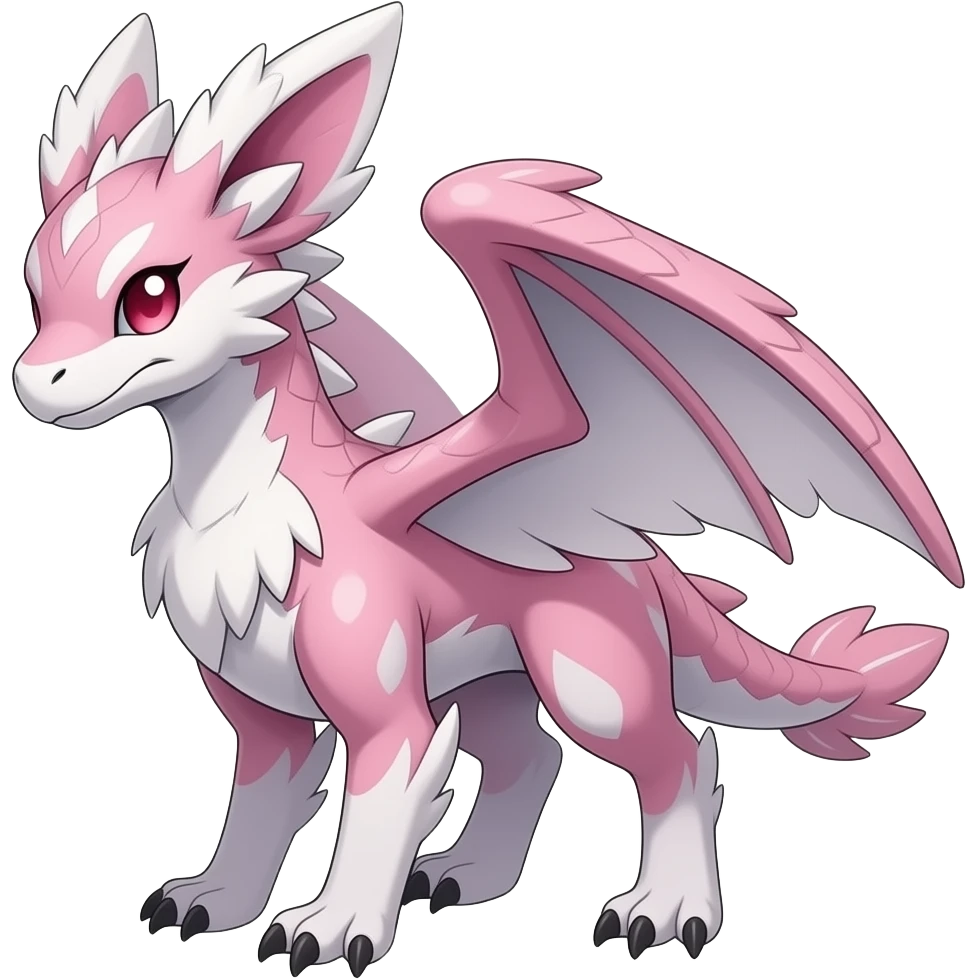 Floral rosy rose-colored blushing romantic beautiful gorgeous attractive pretty Raptorik scaley feathery horned Amaura-Wargreymon-Aurorus-ExVeemon-WereGarurumon-Pokémon-Fakémon-hybrid-fusion-creature, full body emoji