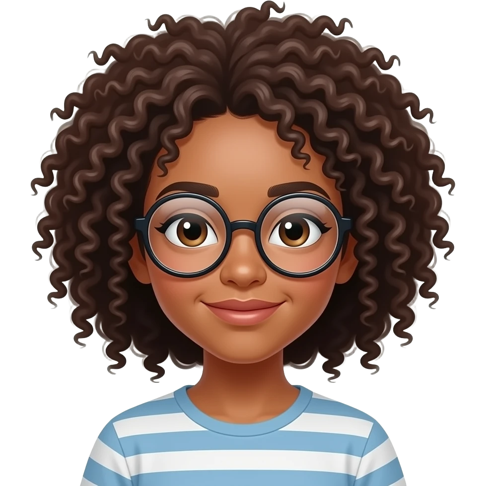 Light-Skinned African American girl with a curly brown afro and round glasses emoji