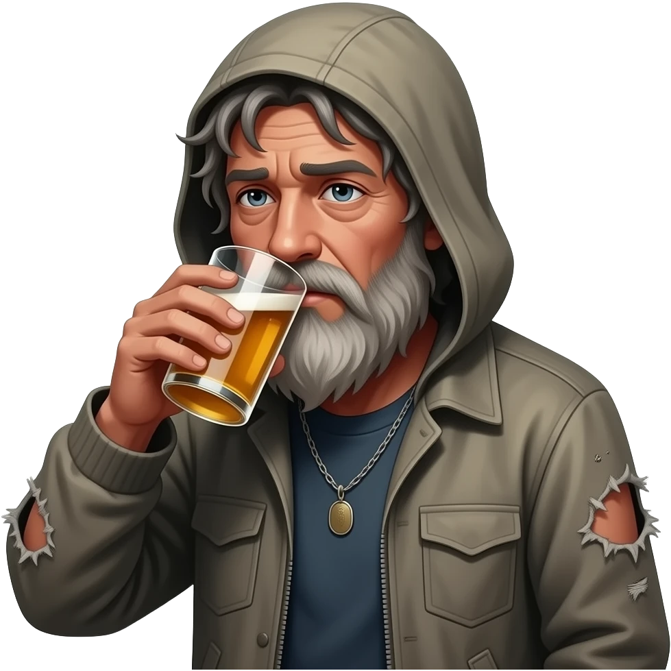Bum drinking alcohol in jageed clothes emoji