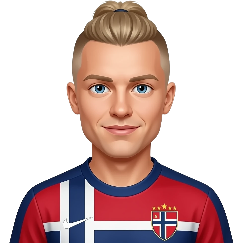 Erling Haaland with his face completely shaved in a pony tail emoji with a Norway World Cup 2026 jersey emoji