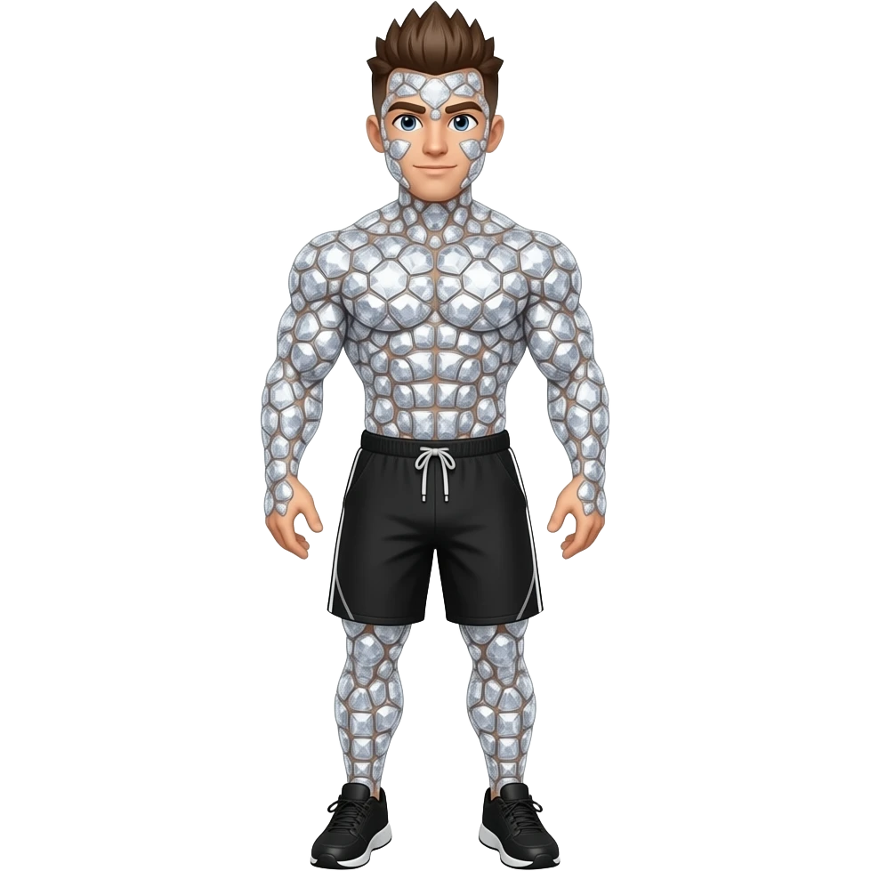 muscular jock with spiked brown hair and a body and face made of diamonds, wearing black athletic shorts and black athletic shoes emoji