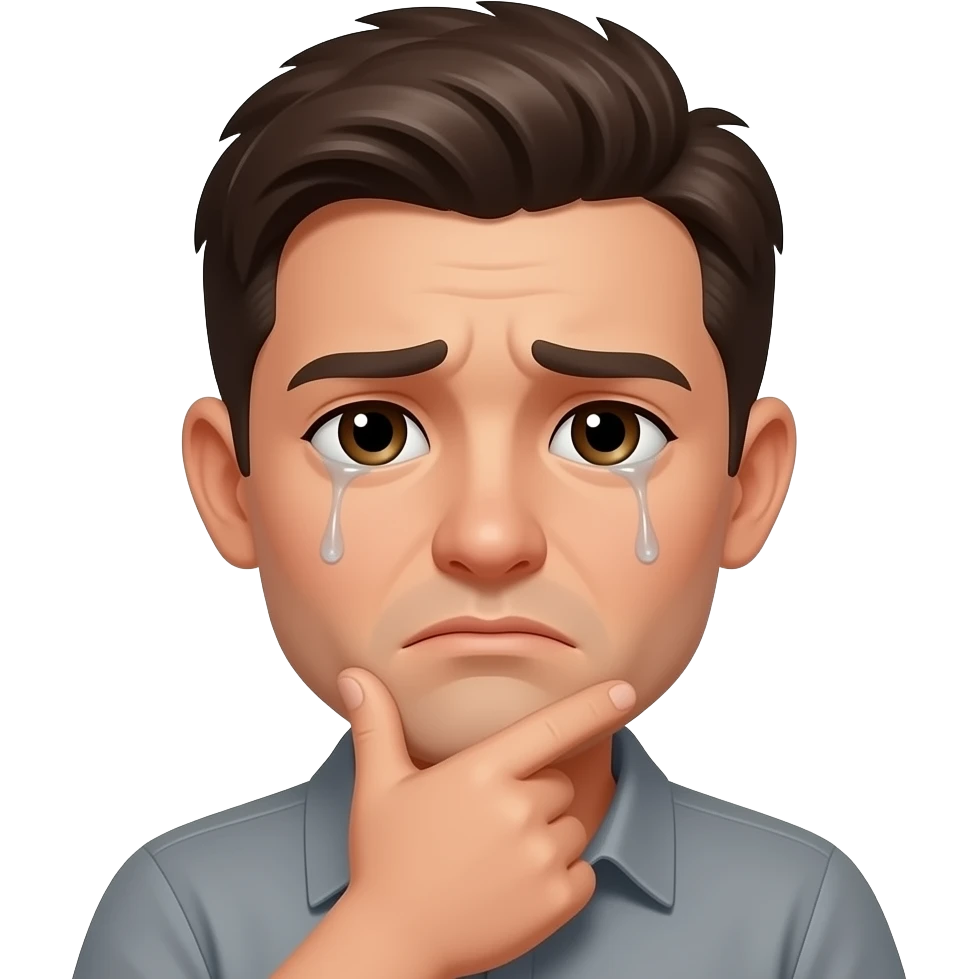 depressed guy emoji, hand under the jaw, gloomy, small tears emoji