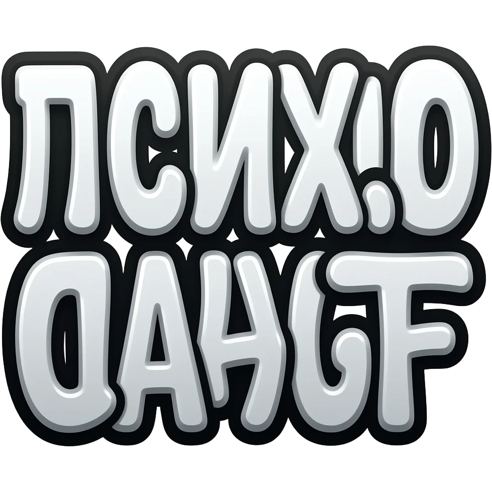 twitch emote text only, “ПСИХОПАТ” in chaotic unhinged font, crazy gamer energy, thick black outline, transparent background, ultra readable, 7TV style cybe emoji