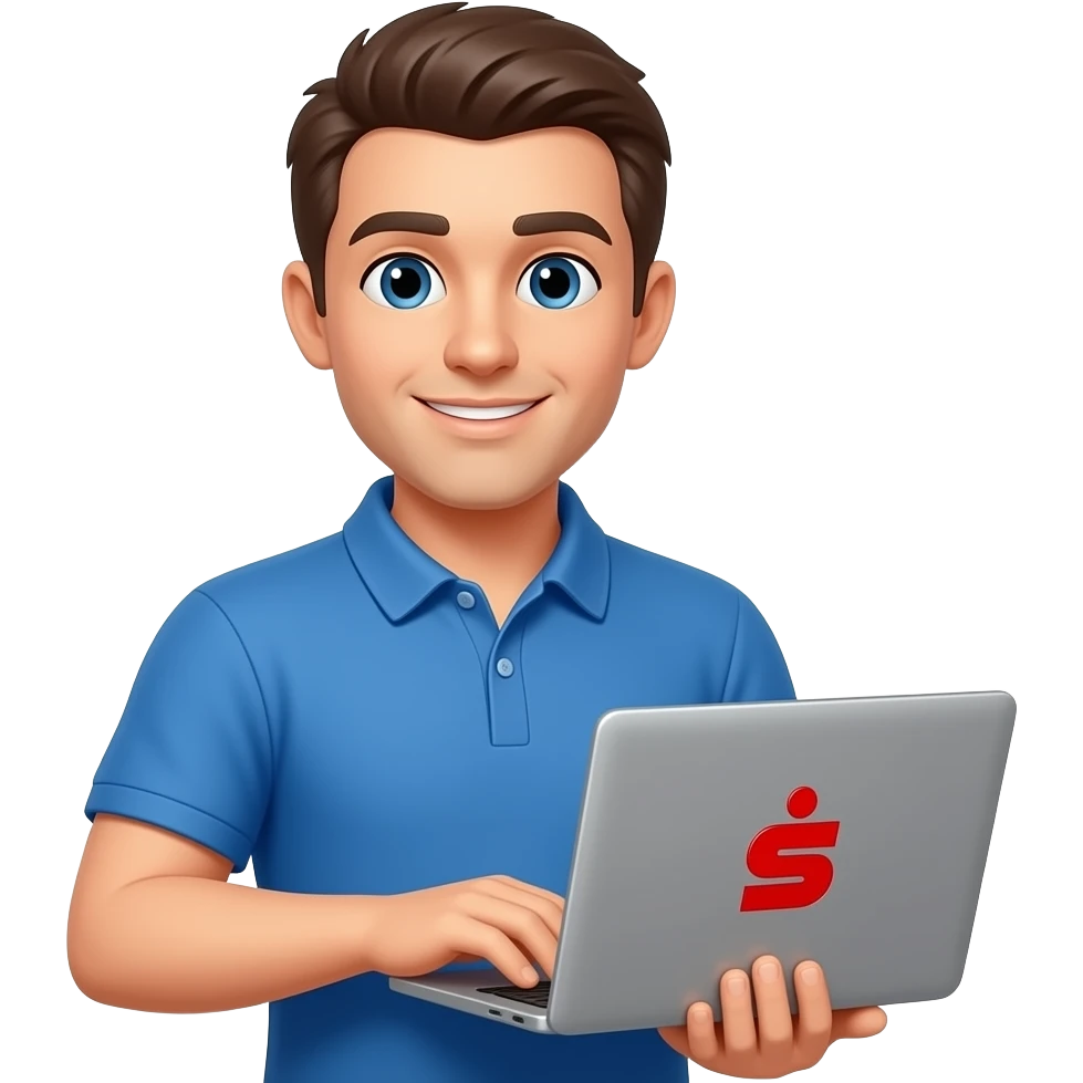 web developer sparkasse withg laptop with red sparkasse emoji