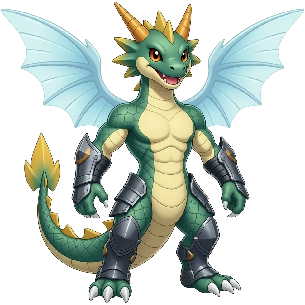 Guilmon-Cyclizar-Flygon-Exveemon-Fakémon-hybrid, full body emoji