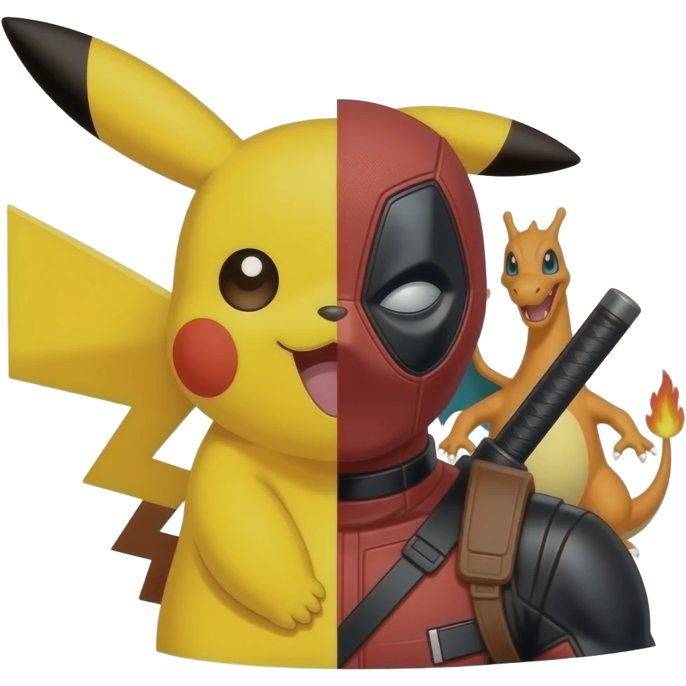 Pikachu and Charizard and Deadpool combined emoji