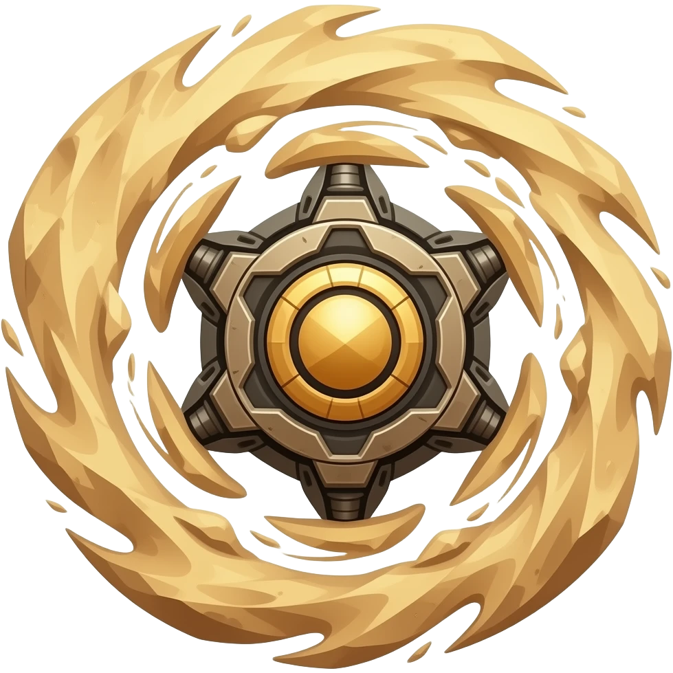 sandstorm bayblade, bronze metal, desert worn mechanical design emoji