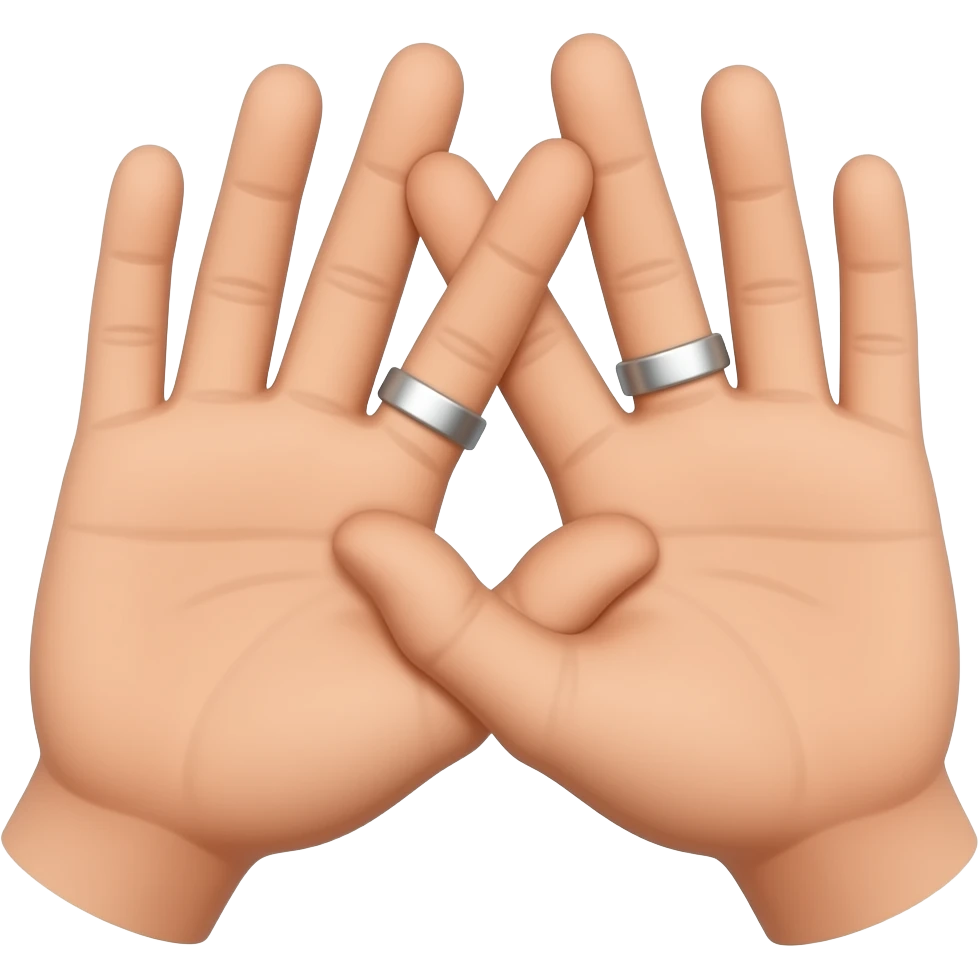 dos manos colocadas las palmas para dentro y con los dedos corazon y anular unidos uno encima del otro emoji