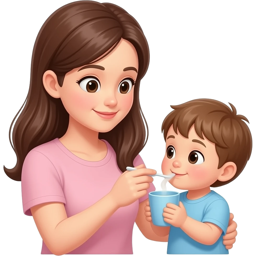 мама поит ребенка из чашки emoji