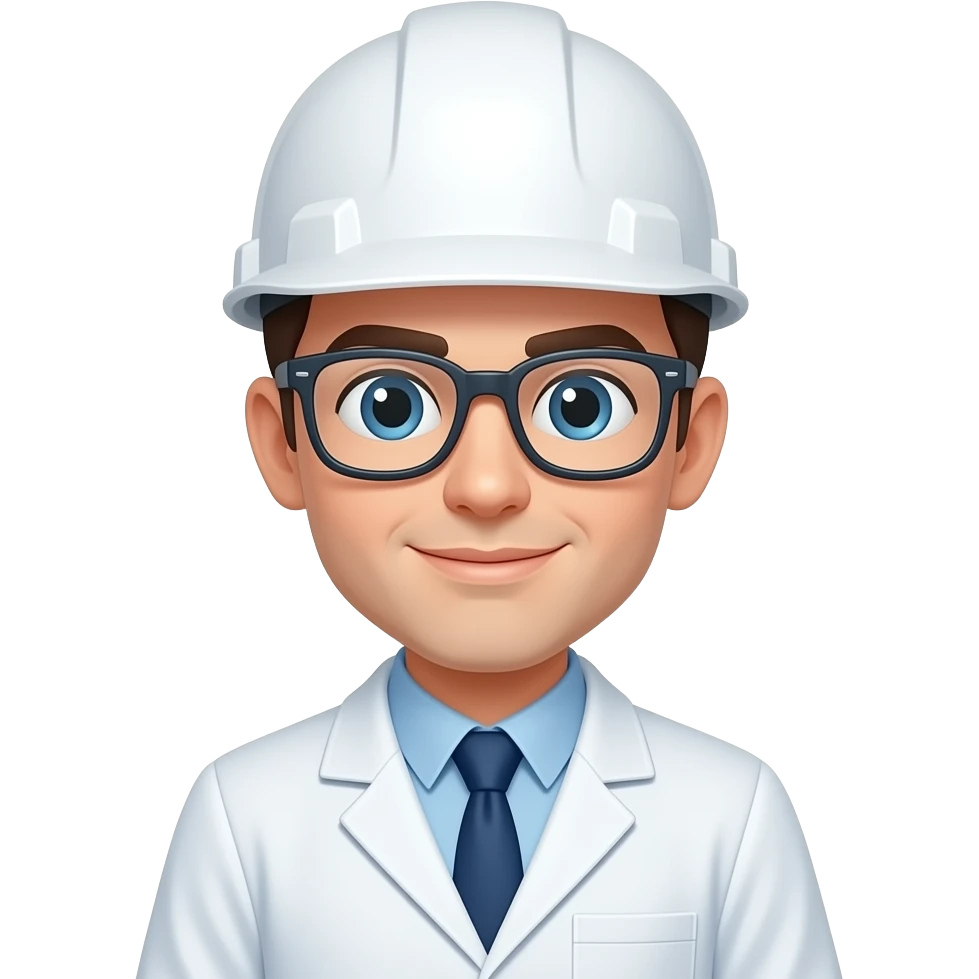 Ingeniero con casco blanco sin lentes y bata emoji emoji