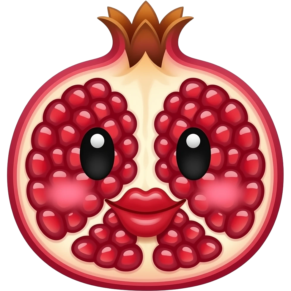 Pomegranate kissy face blushing emoji