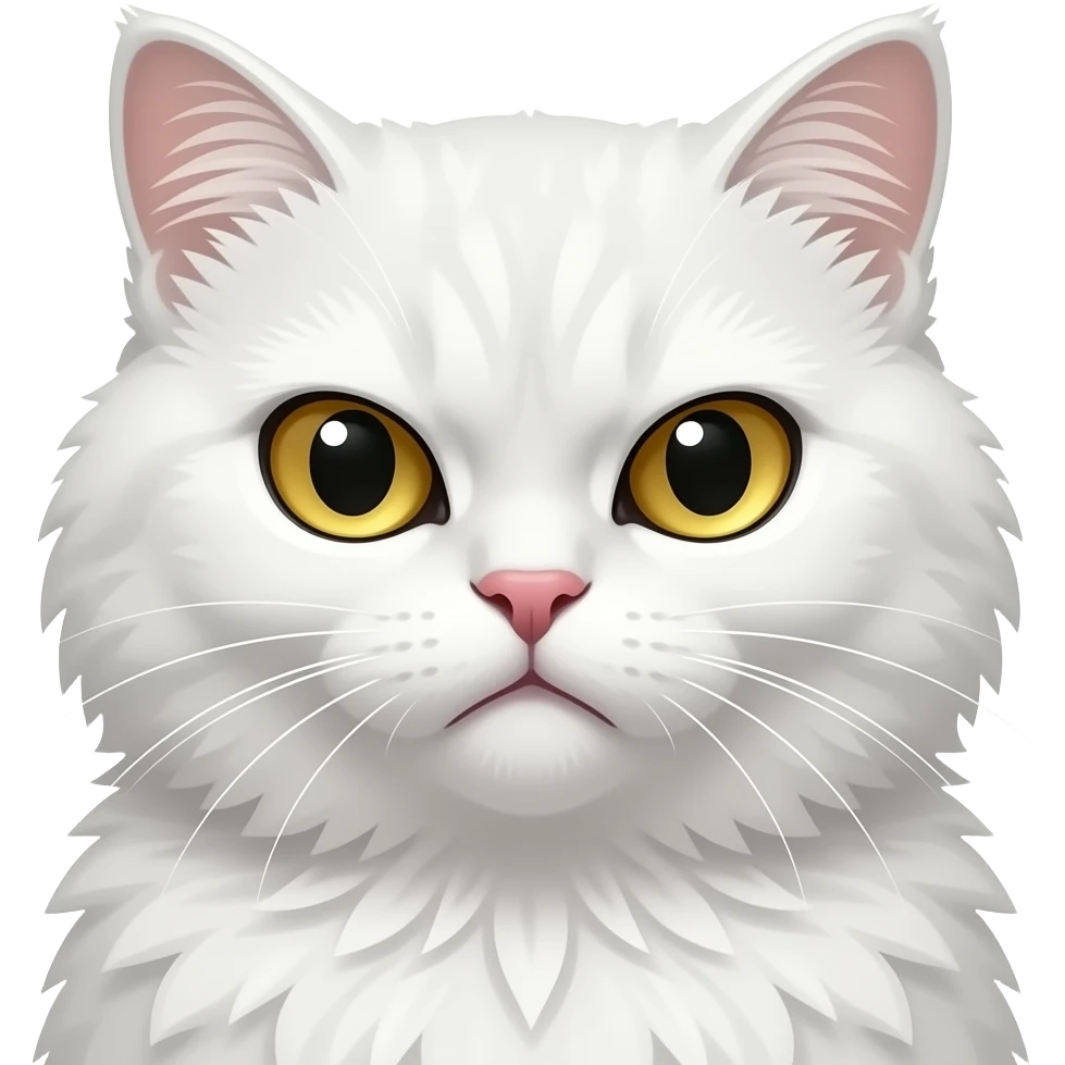 cute white cat with golden eyes, fluffy fur, polished chibi style, discord emote, twitch emote, transparent background, thick clean outline, soft shading, expressive face, high contrast, centered composition, angry emoji