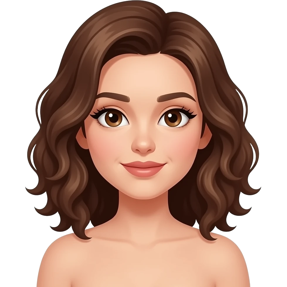 make a 🤷🏻‍♀️ but with brown slightly curly hair and brown eyes and eyelashes emoji