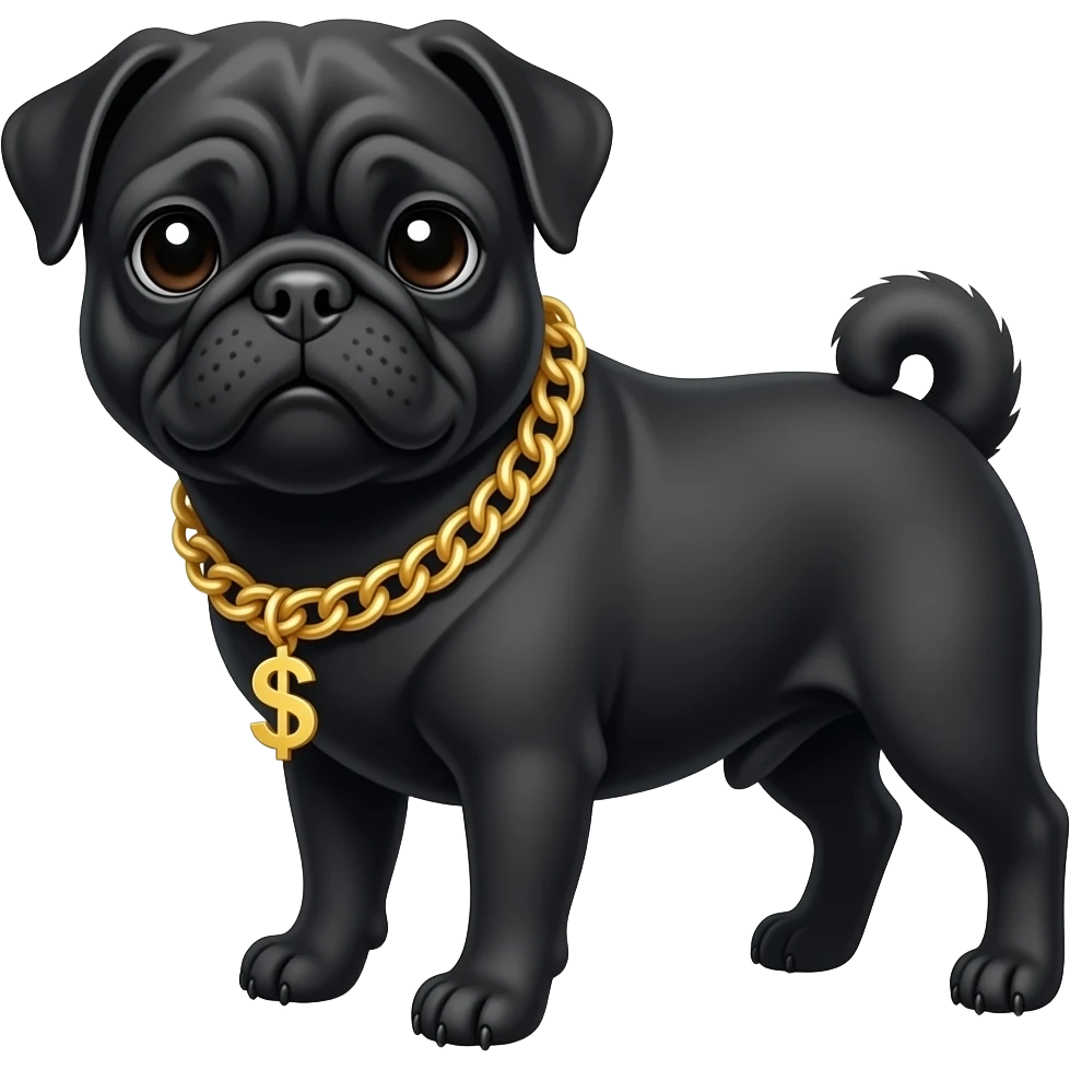 Black pug with money chain on neck emoji