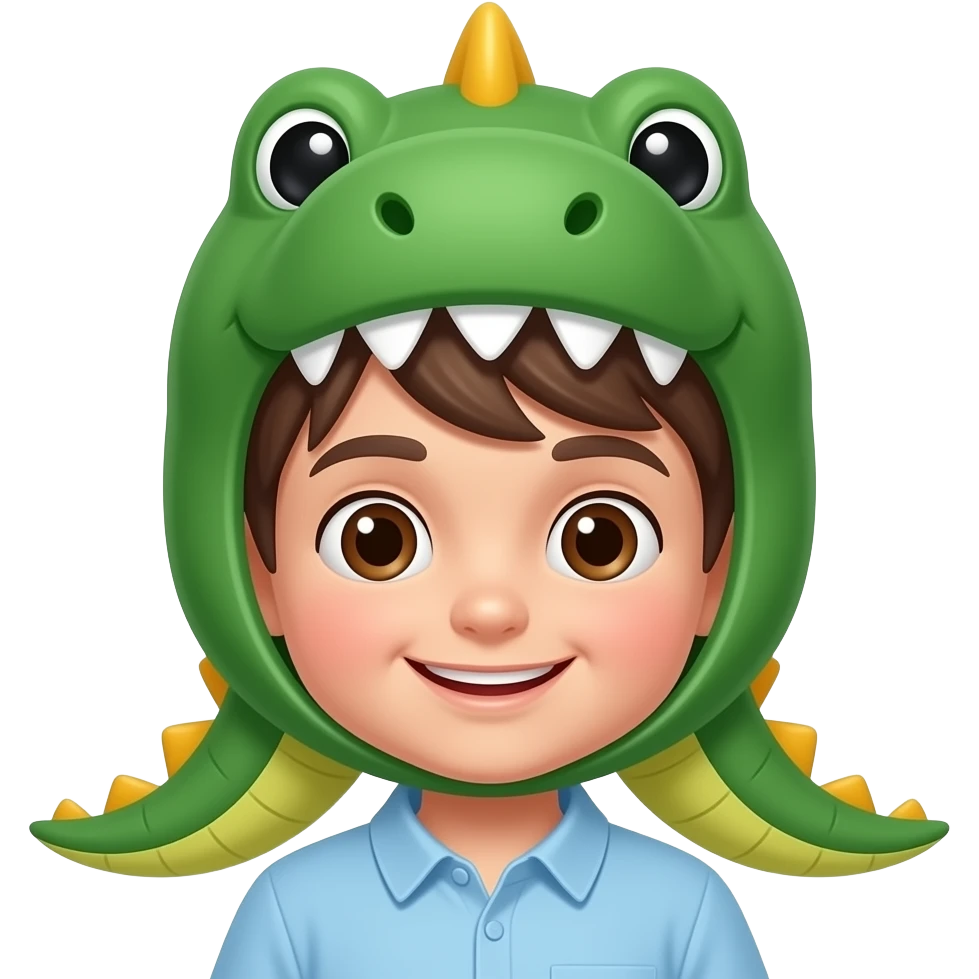 Cute boy with brown Hair with a Dino hat emoji