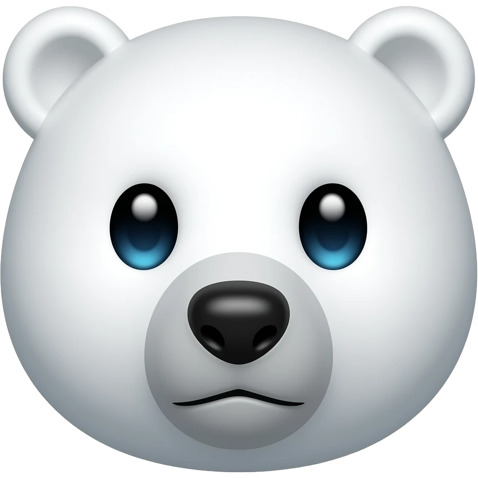 白いクマがつぶらなまんまるな瞳をしている。　鼻はかなり小さい　少し平面 emoji