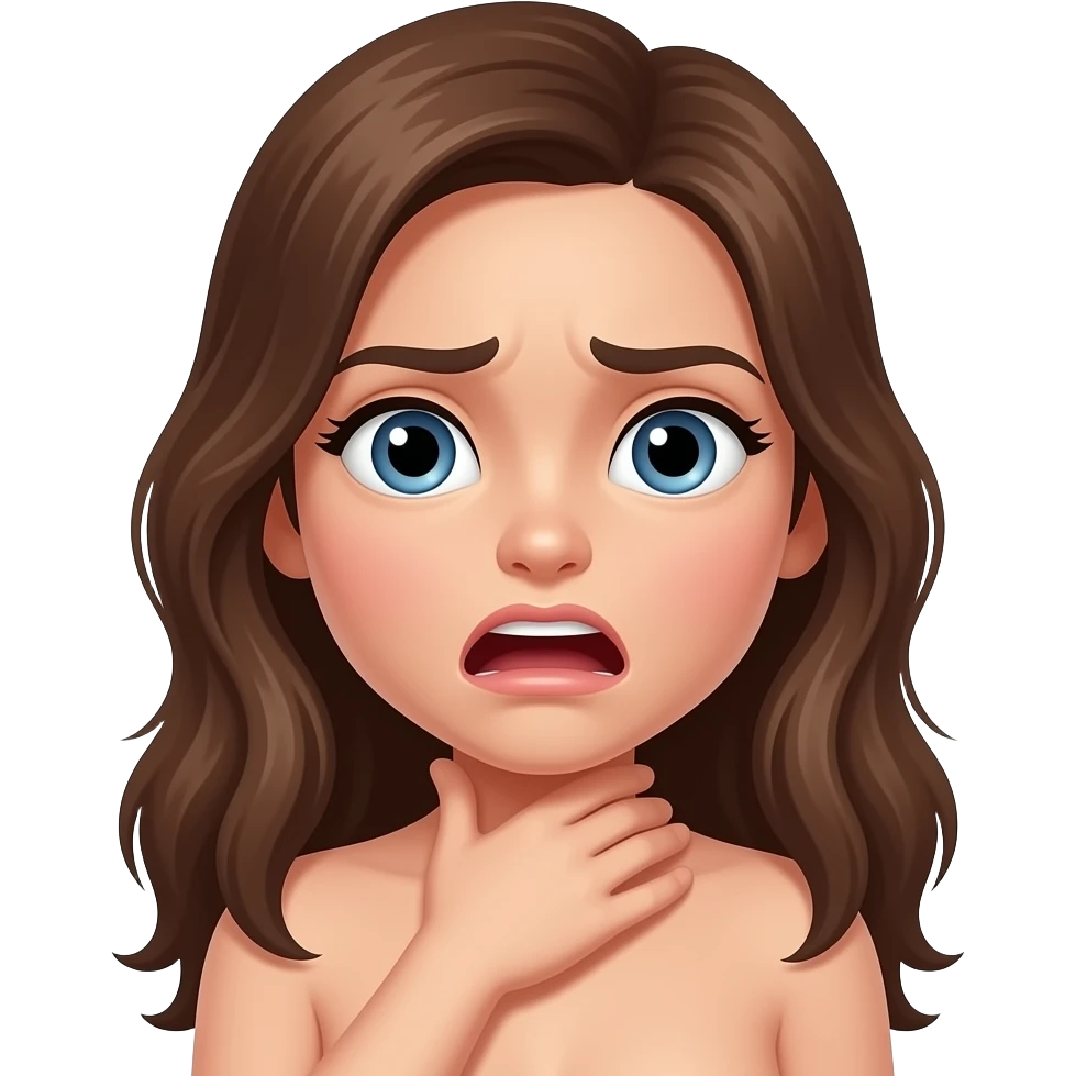Girl long hair hand choking naked frowning bored gasping emoji