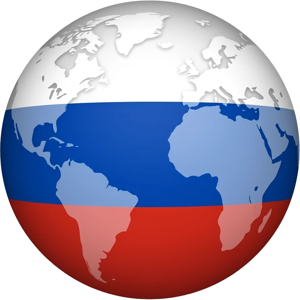 Russian flag on the world globe with light solid red background emoji