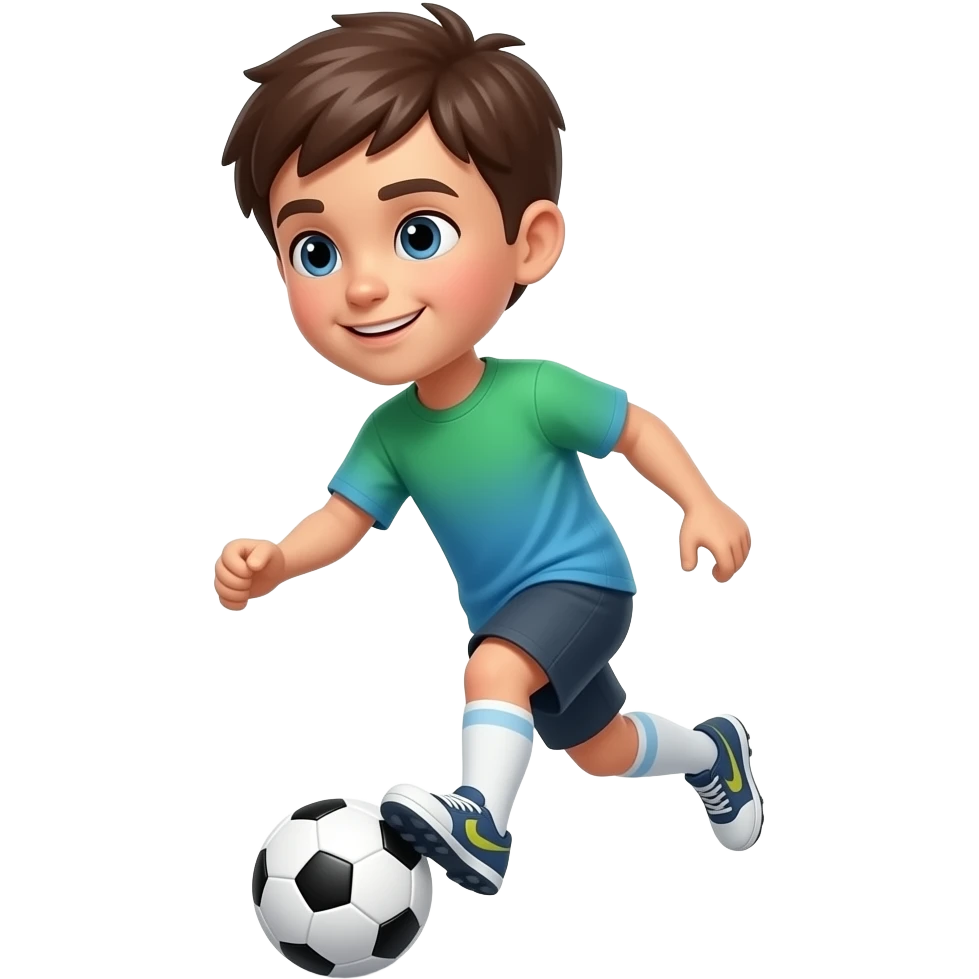 niño jugando al soccer con camiseta verde celeste y gris emoji