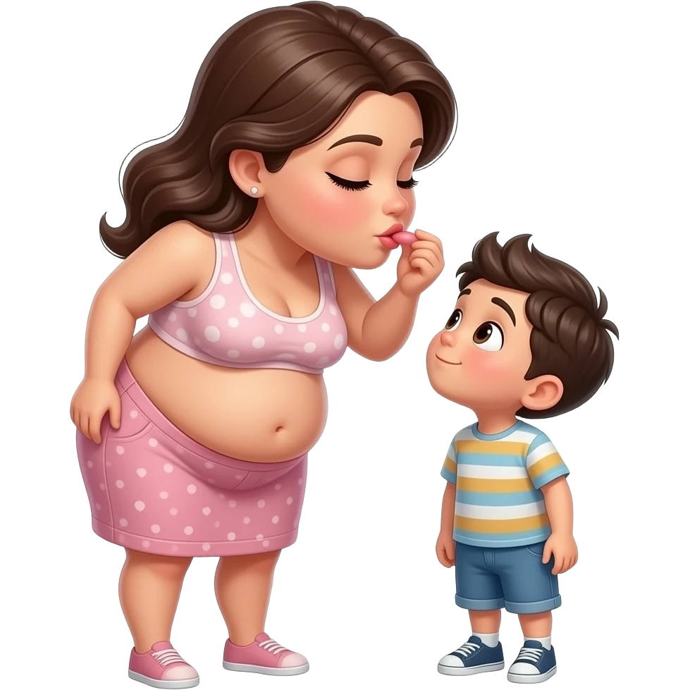 یک مادر سکسی با باسن بزرگ در حال بوسیدن لب های پسر کوچکش emoji
