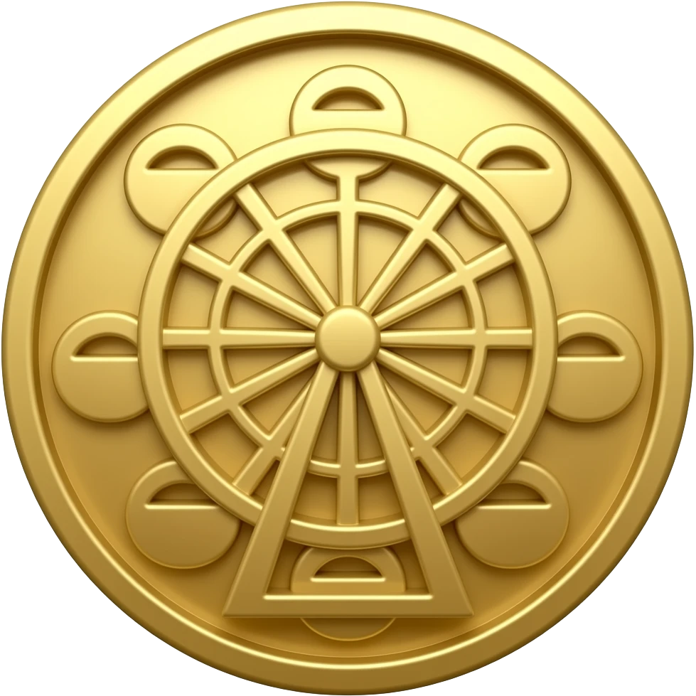 gold colored carousel token ferris wheel design engraved on it emoji