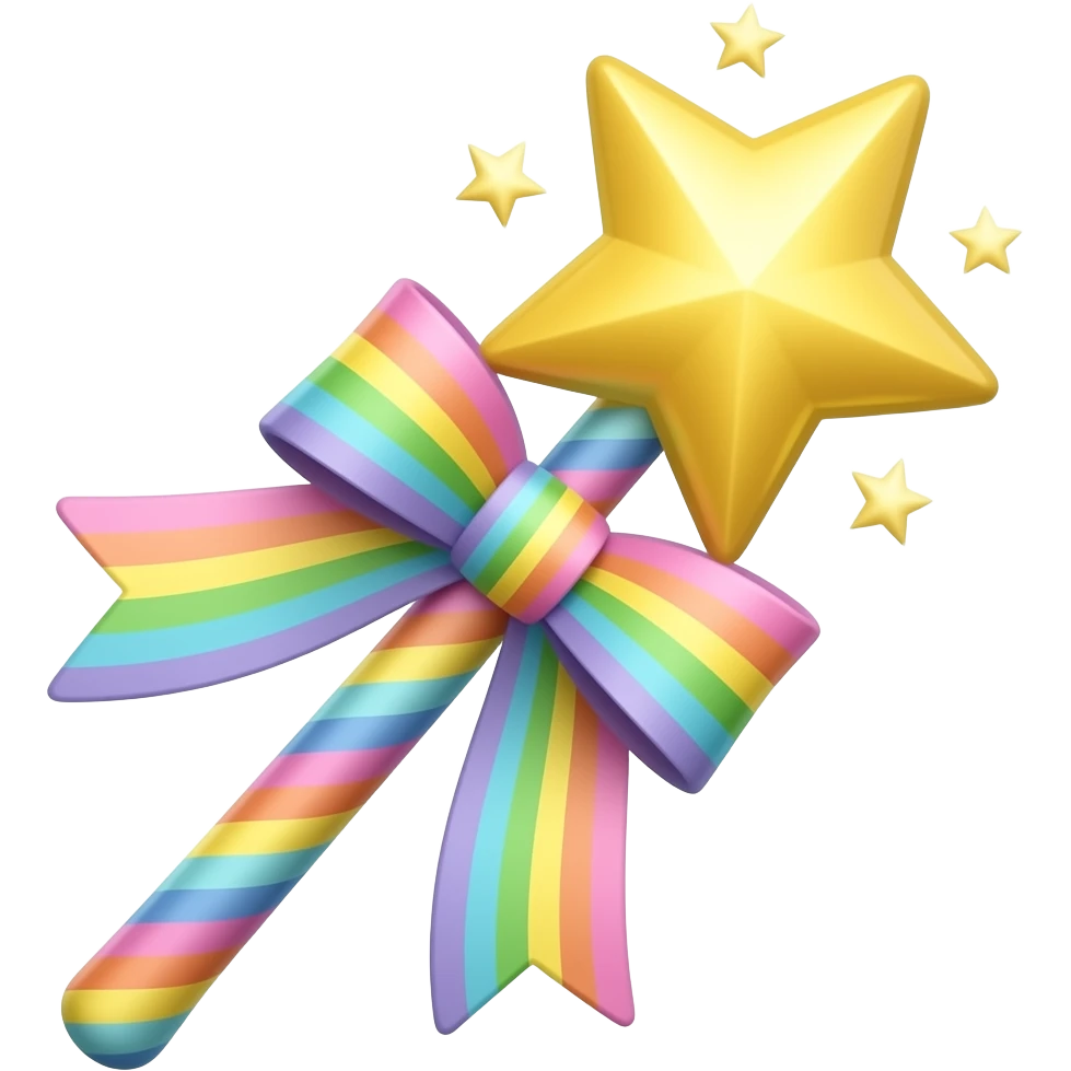 Pastel Rainbow Ribboned pastel rainbow magic wand :3 emoji