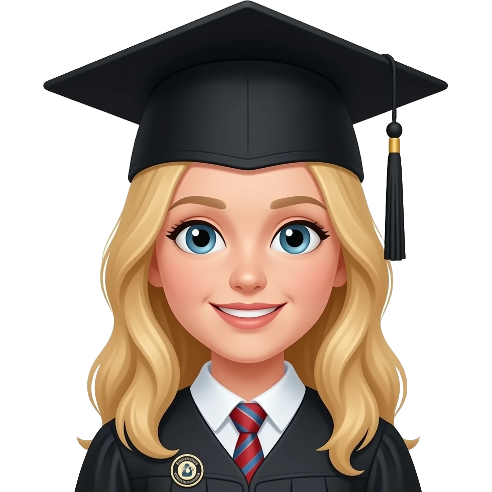 create me an emoji-style png of a white girl student with blond hair wearing a classic black graduation cap major, in a style of "exercise science" major emoji