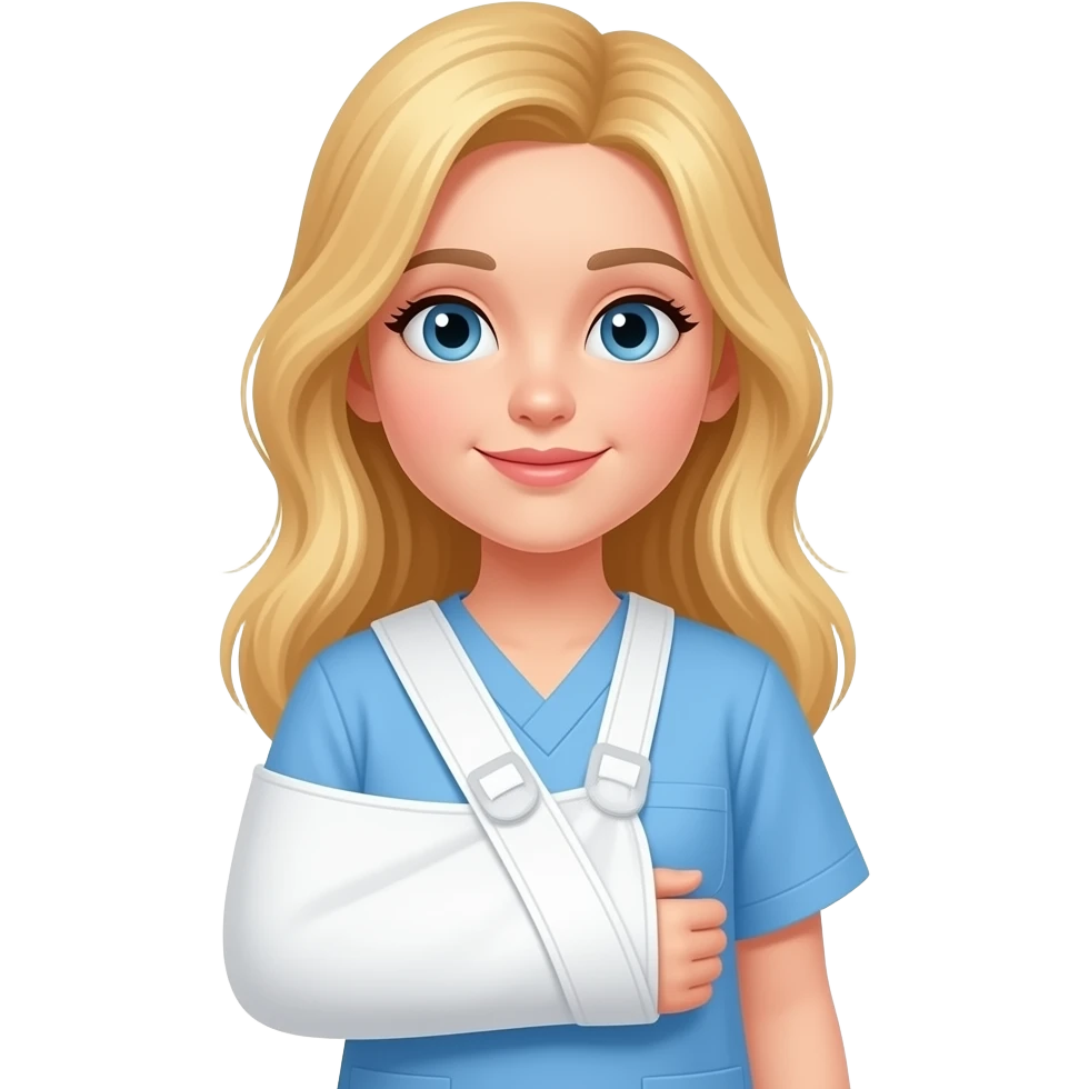 long blonde hair girl with white solid white  medical large right shoulder sling emoji