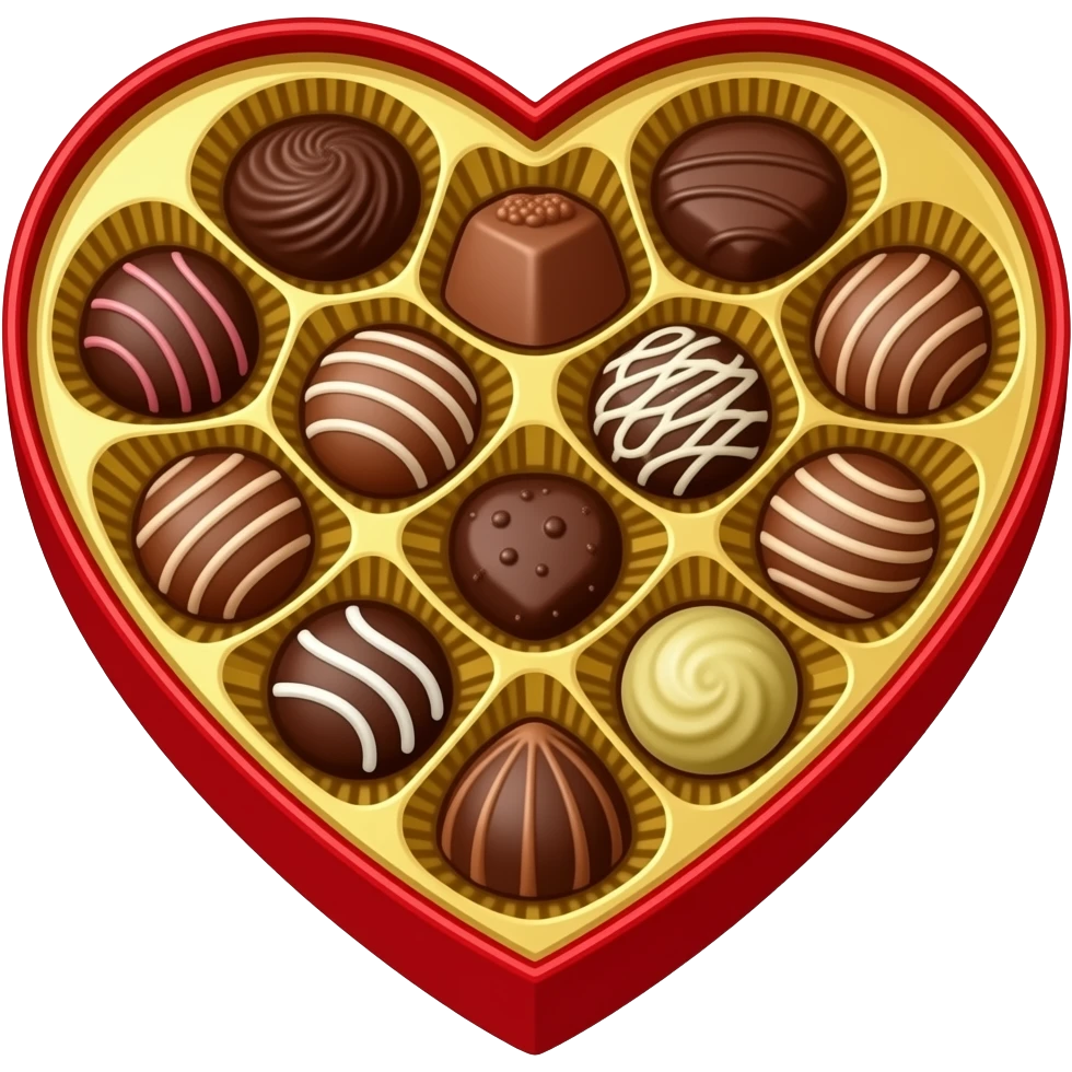 A valentine day heart box chocolate open with chocolates inside emoji
