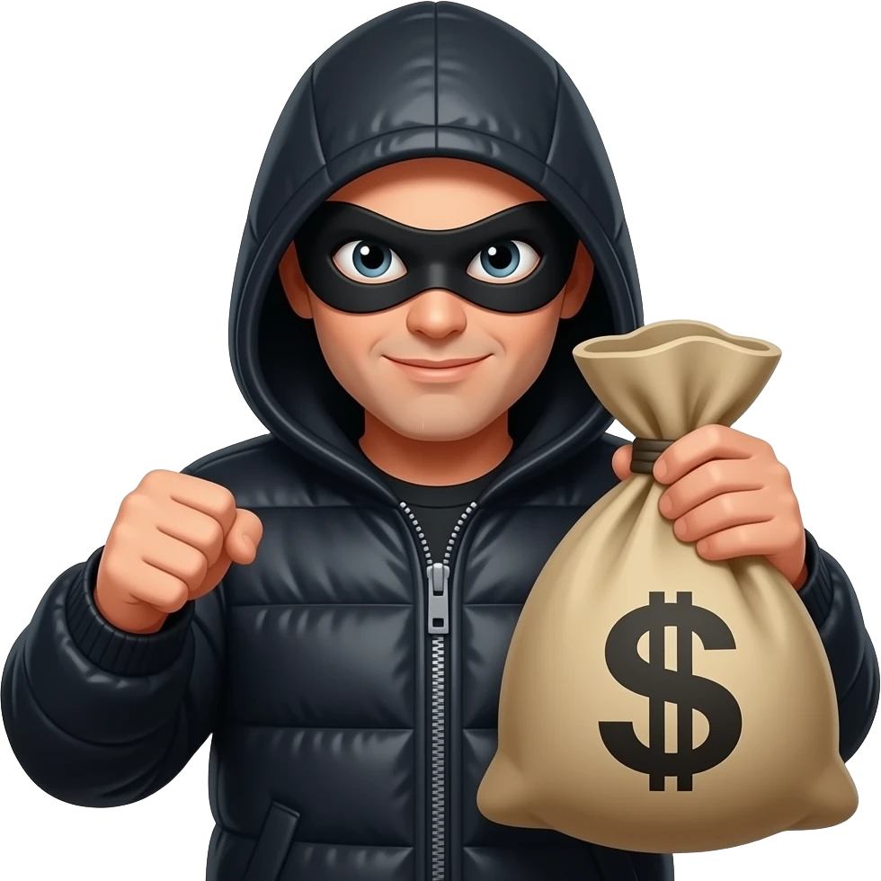 Robber emoji holding a money bag emoji