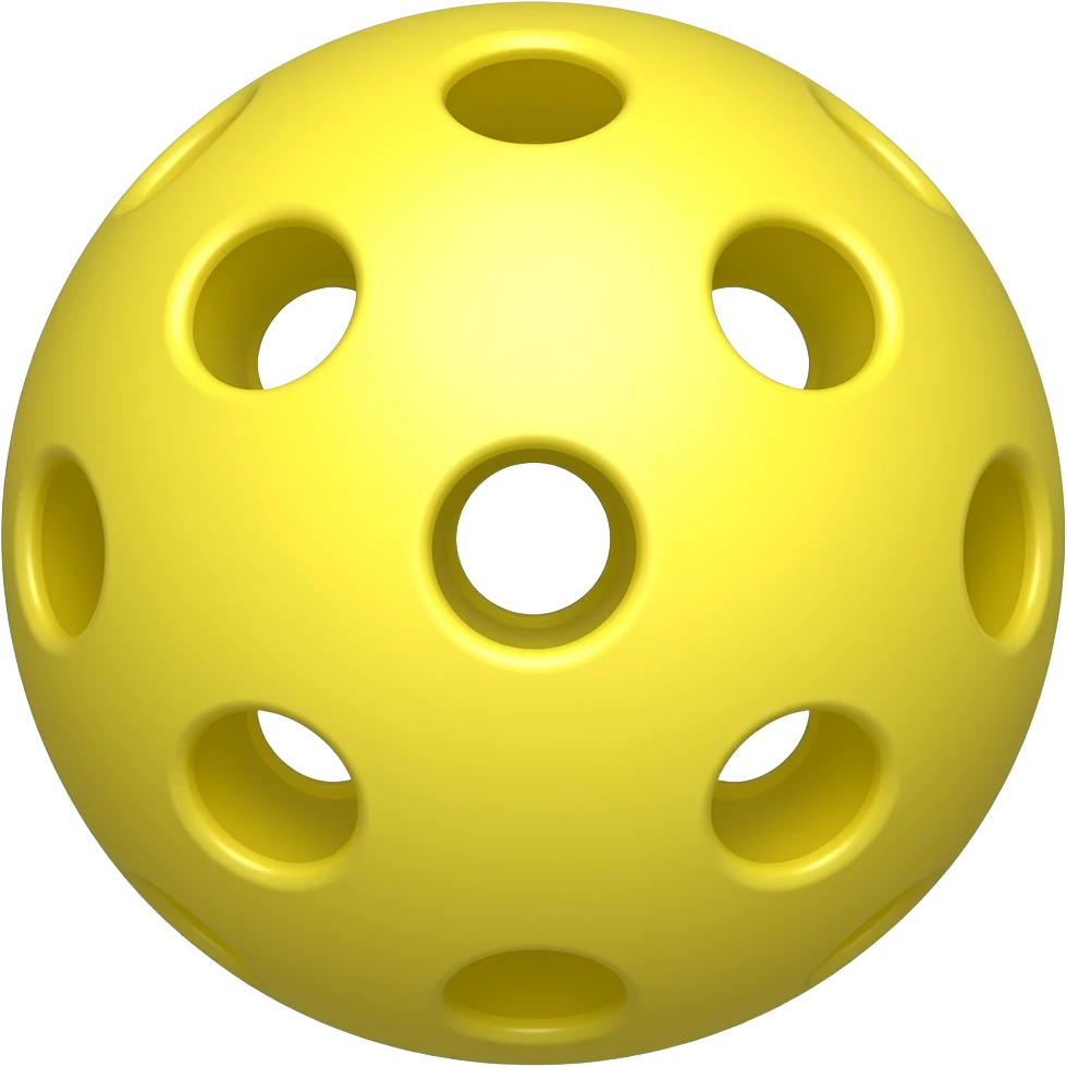 yellow pickleball with 32 holes lighted in direction from the camera and rotated to center its hole into the camera emoji