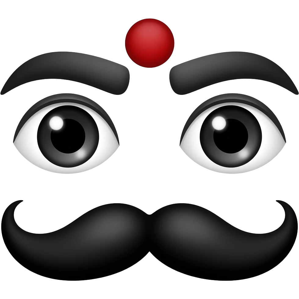 In a white background no person is needed just black eyebrows, red bindi and moustache yeah this is perfect but like Bharathiyar symbol make red bindi a little smaller don't change anything eyebrows should be joint with eyes like drawn emoji