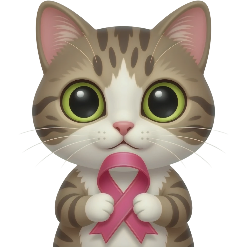 아이폰 고양이 얼굴 이모지에 핑크 리본을 물고있는 emoji