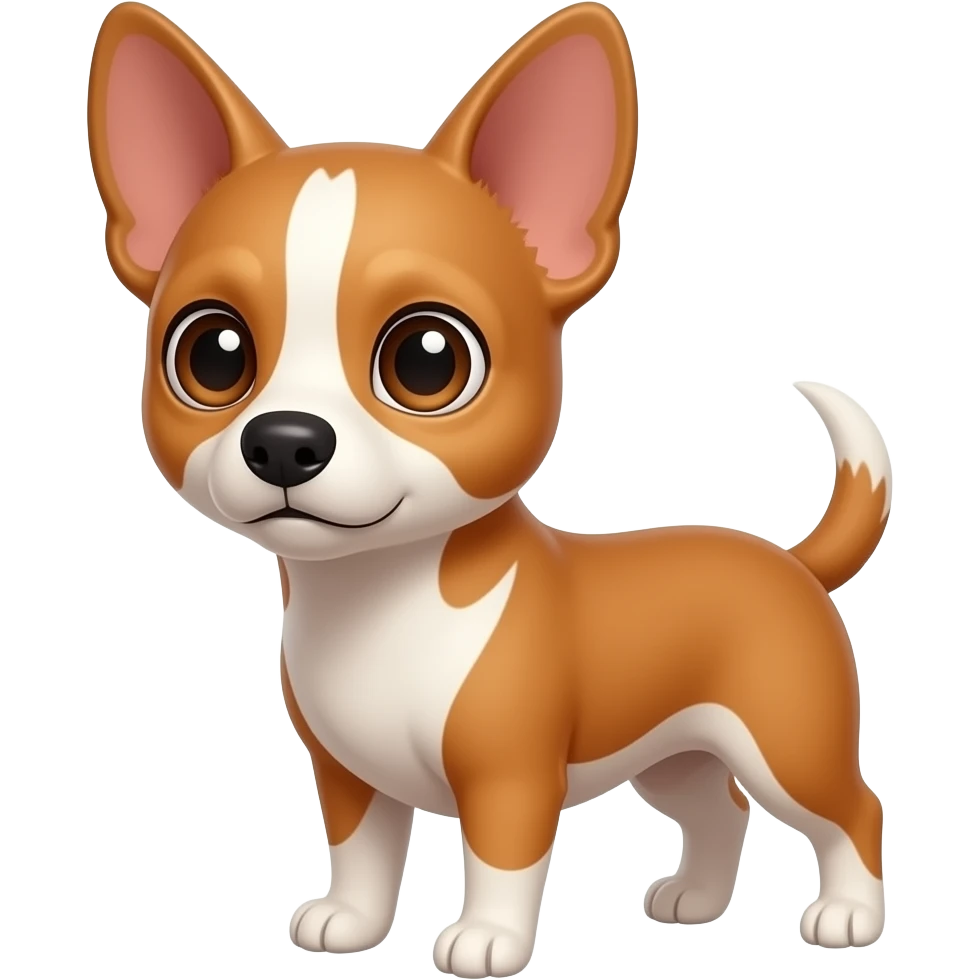 cachorro pequeno de pelo curto caramelo avermelhado, focinho fino com detalhes brancos, olhos grandes e expressivos, orelhas grandes e pontudas, aparência dócil e levemente desconfiada. estilo emoji fofo e minimalista. emoji
