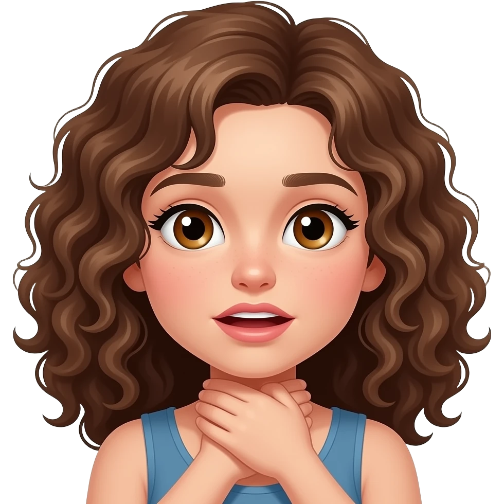 Brown curly hair girl with light brown eyes being choked emoji