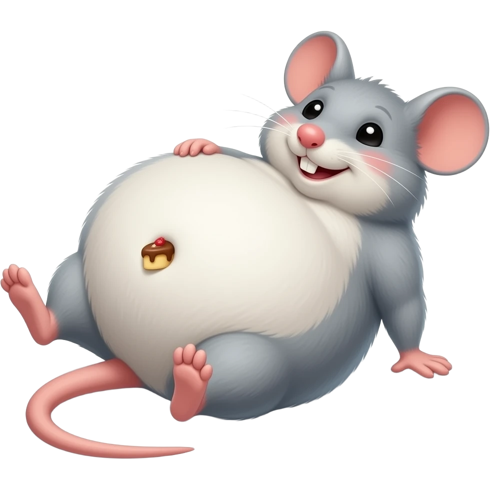 A cute little mouse,gets a giant overstuffed belly,she has eaten entire cake,now she is too full to move and remains stuck on her back,then she finds her well fed Bellybutton and gives it a deep tickle. emoji
